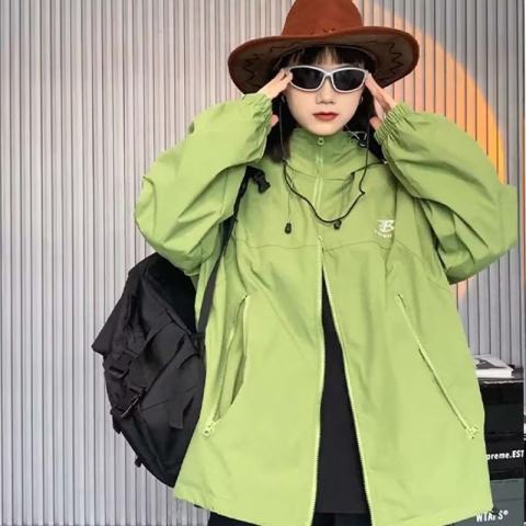 Korean style couples windbreaker loose coat for women