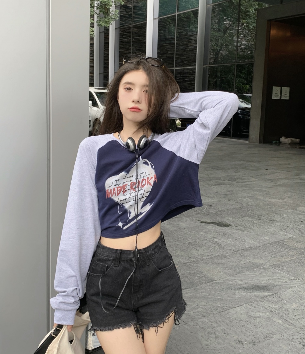 Loose thin hoodie mixed colors Korean style tops