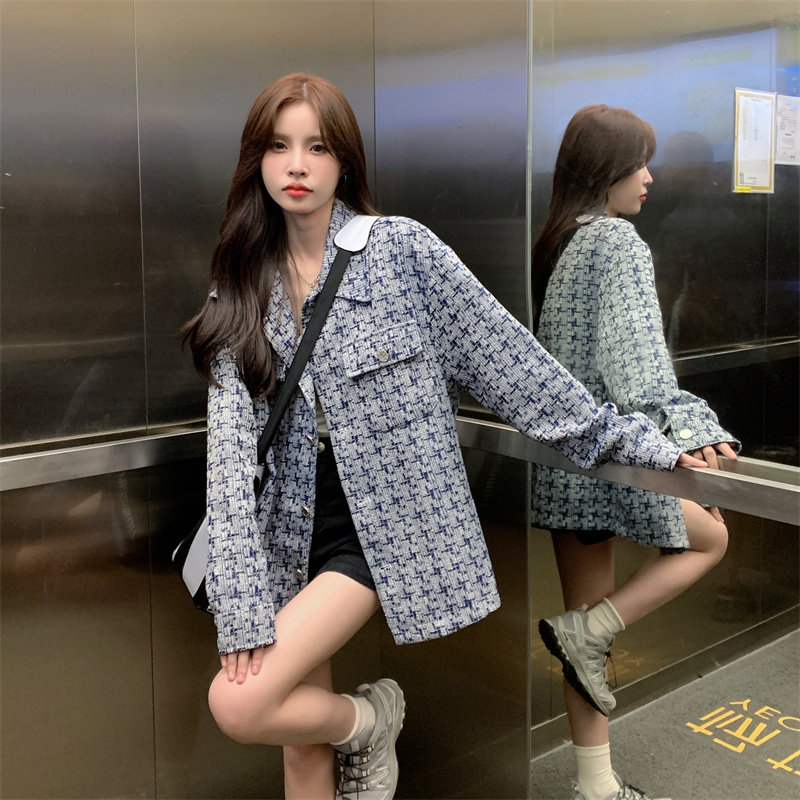 Loose winter coat spring and autumn houndstooth jacket