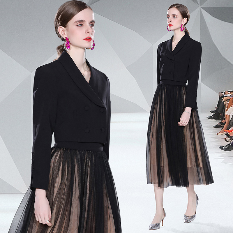 Gauze autumn business suit slim skirt 2pcs set