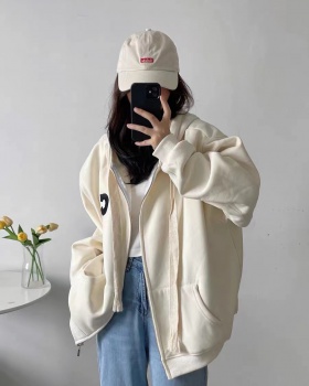 Milk silk complex hooded tops winter embroidered hoodie
