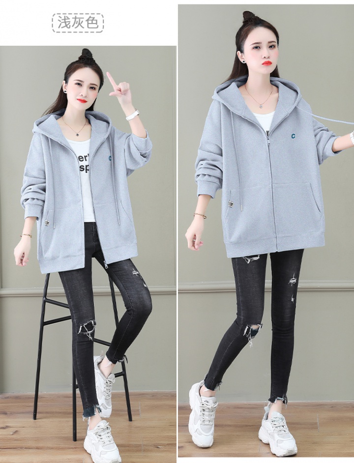 Loose zip cardigan spring and autumn jacket for women