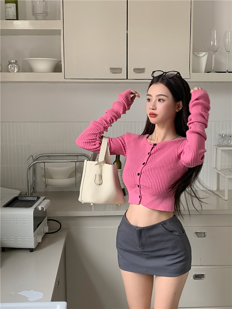Slim tender tops pink short cardigan for women