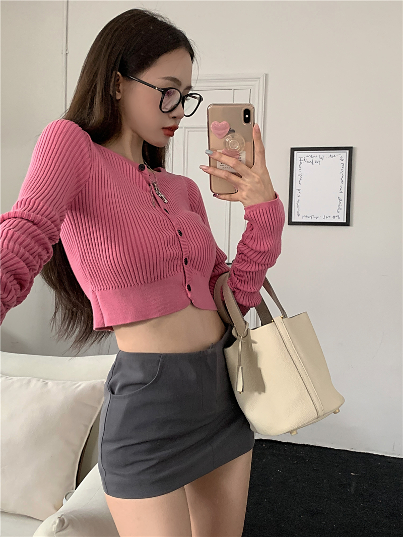 Slim tender tops pink short cardigan for women