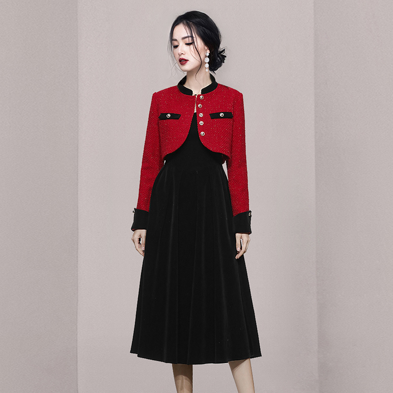 Fashion dress woolen coat a set for women