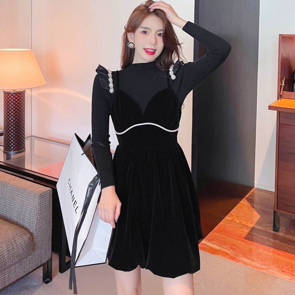 France style winter dress thick and disorderly sweater 2pcs set
