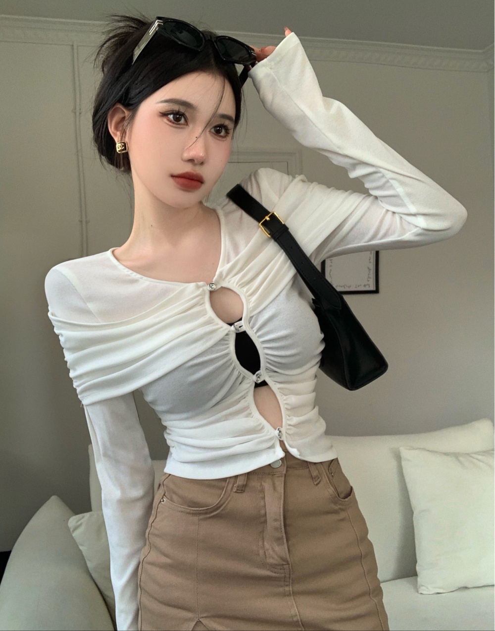 Sexy slim long sleeve tops white spicegirl T-shirt for women