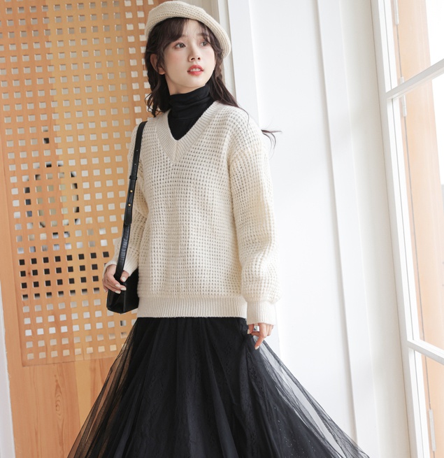Tender long pullover sweater college style spring and autumn coat