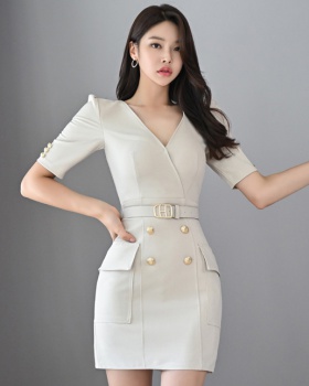 Korean style V-neck slim fashion package hip dress