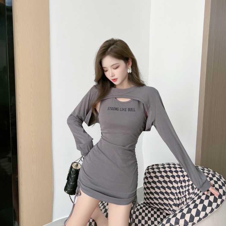 Spicegirl Korean style dress sling hoodie 2pcs set