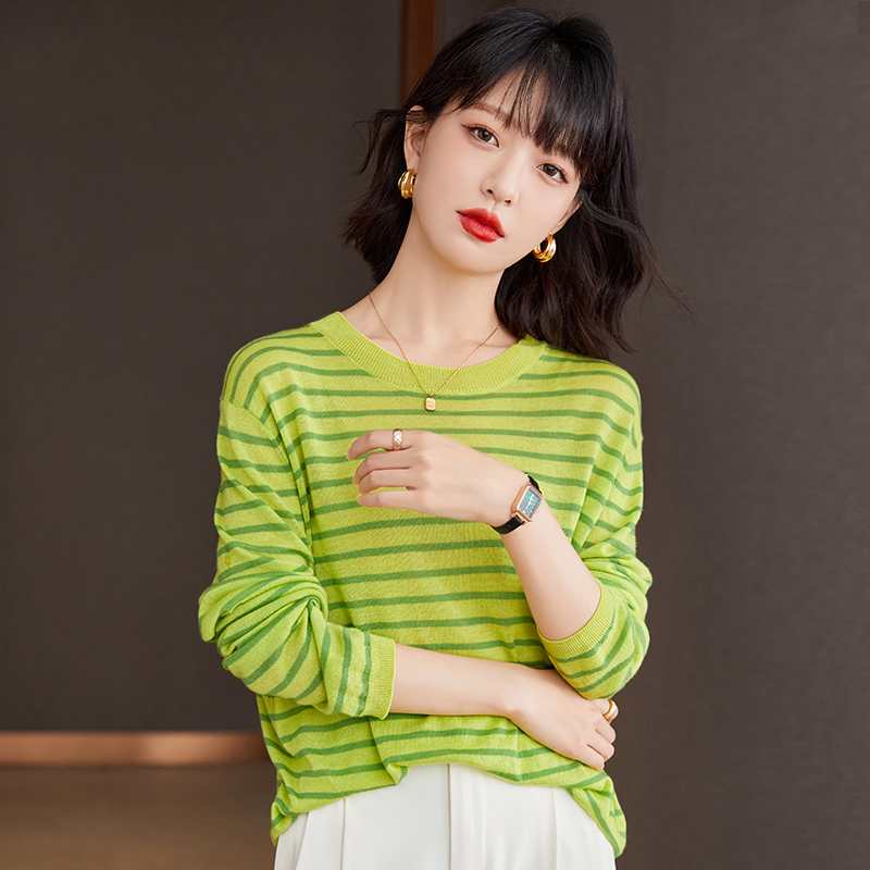 Autumn wool sweater stripe tops for women