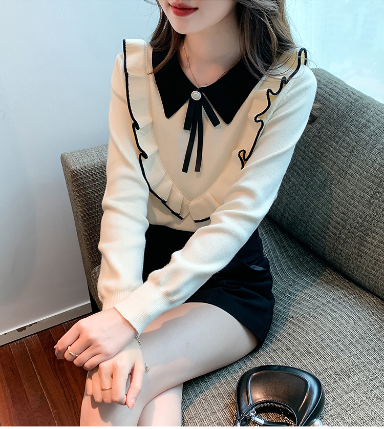 Doll collar thermal winter knitted sweater for women