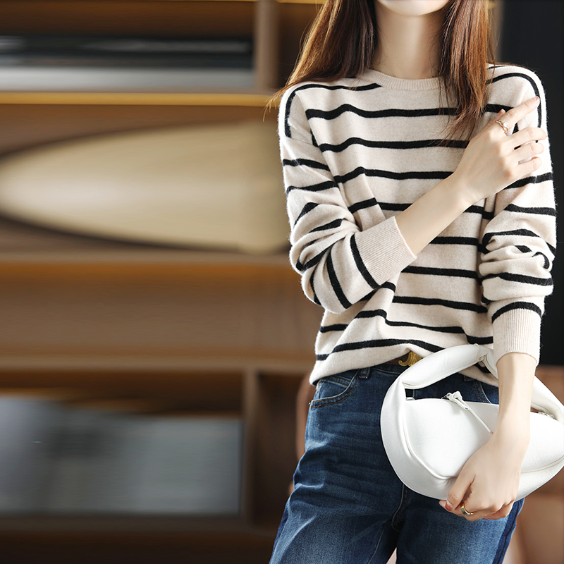 Knitted stripe shirts mixed colors cashmere sweater