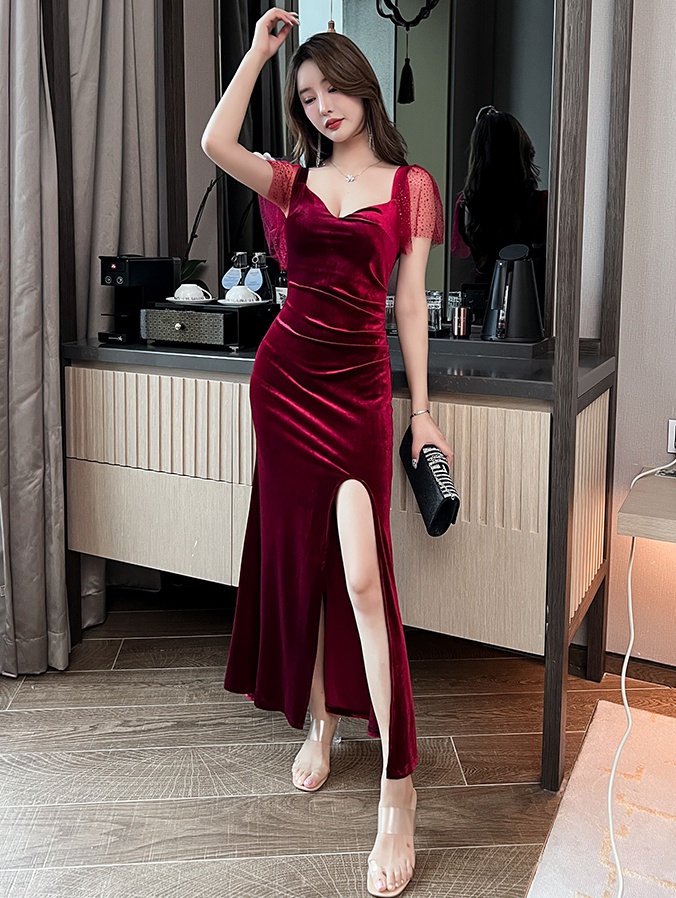 Nightclub velvet sexy dress halter liangsi formal dress