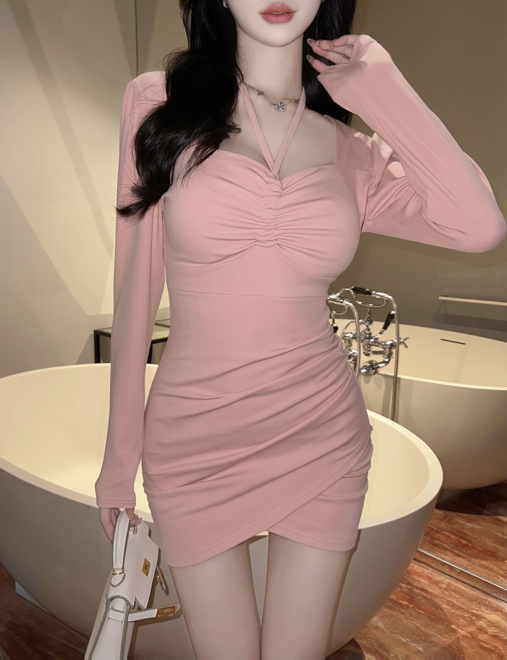 Sexy Korean style slim dress package hip bottoming T-back