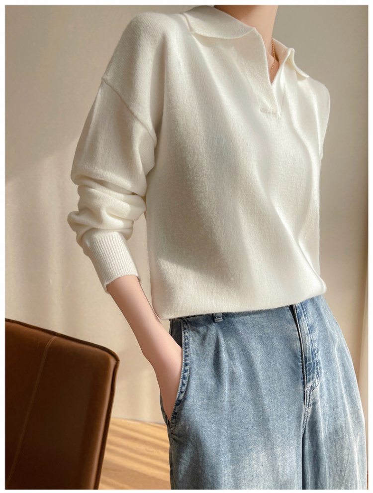France style wool bottoming tops autumn white sweater