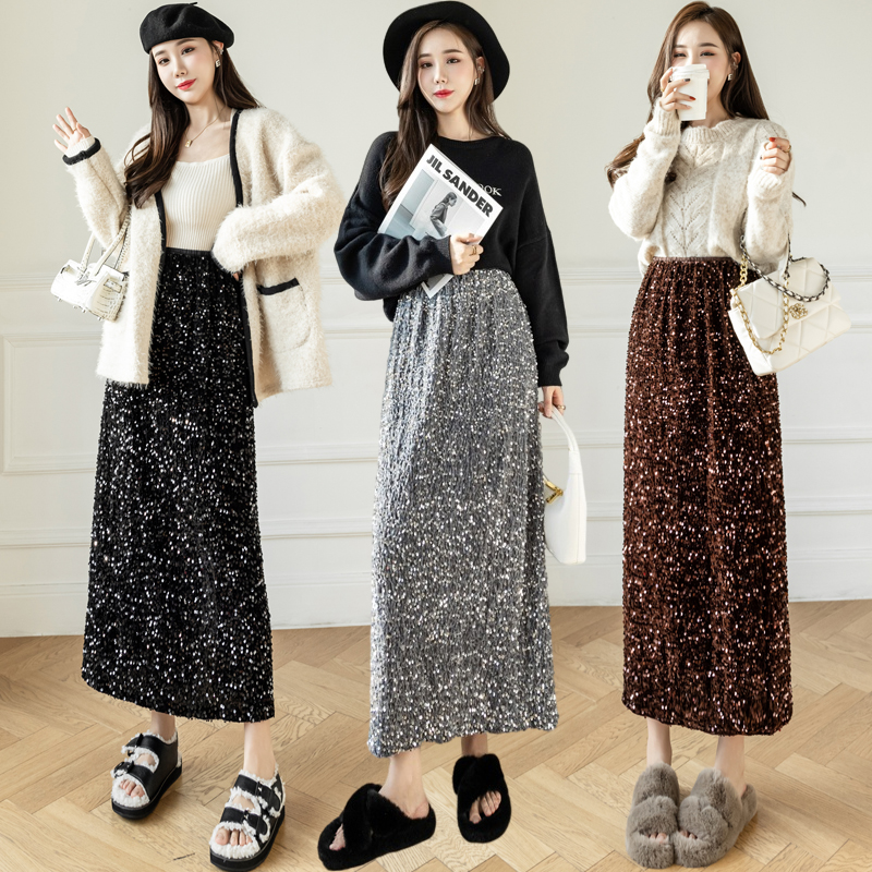 Elastic waist autumn and winter long skirt for women