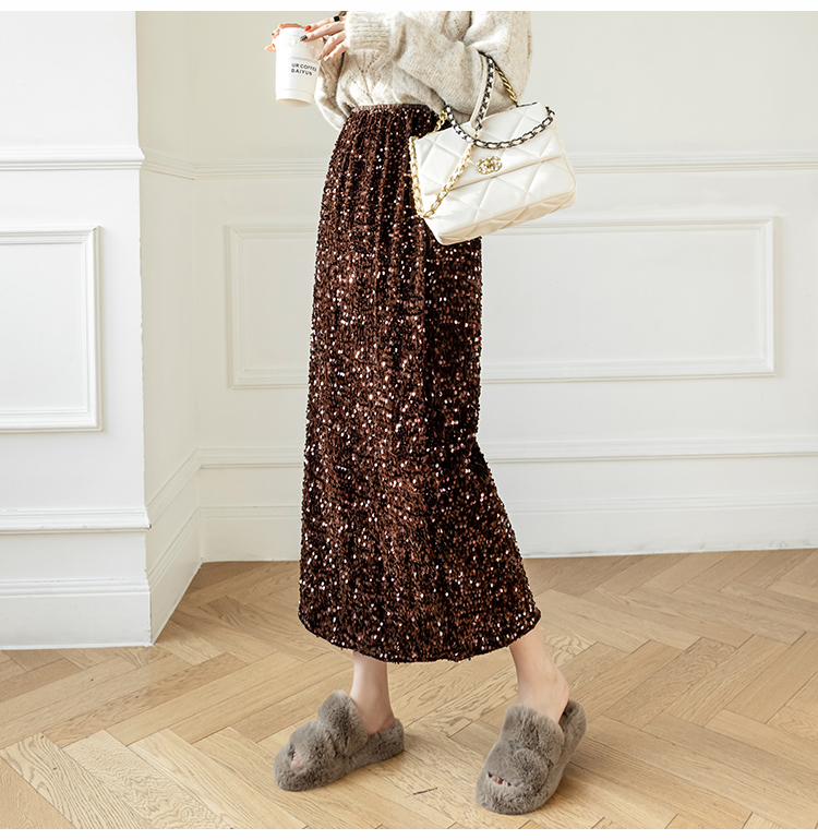 Elastic waist autumn and winter long skirt for women