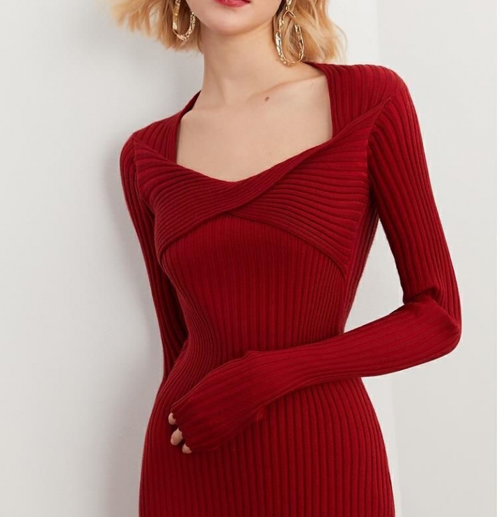 Retro package hip France style knitted elasticity dress