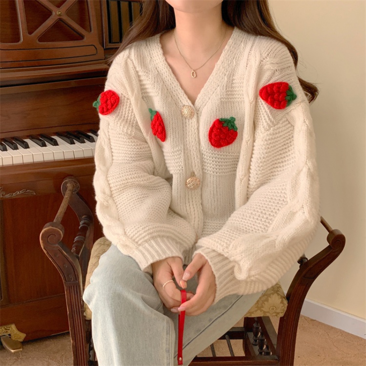 Long sleeve Korean style coat strawberries tops for women