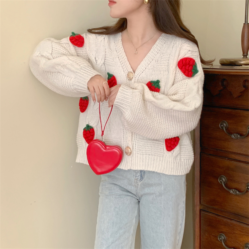 Long sleeve Korean style coat strawberries tops for women