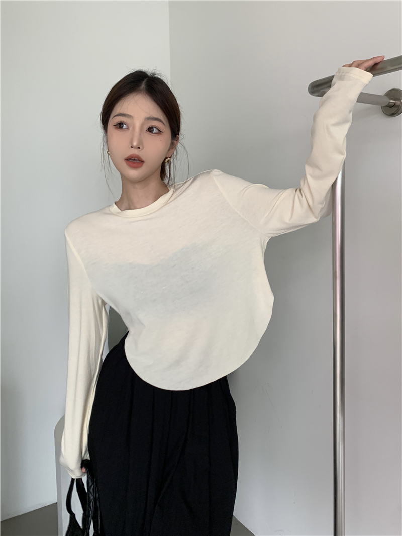 Basis autumn T-shirt irregular hem white tops for women