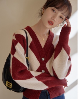 France style retro cardigan red knitted coat for women