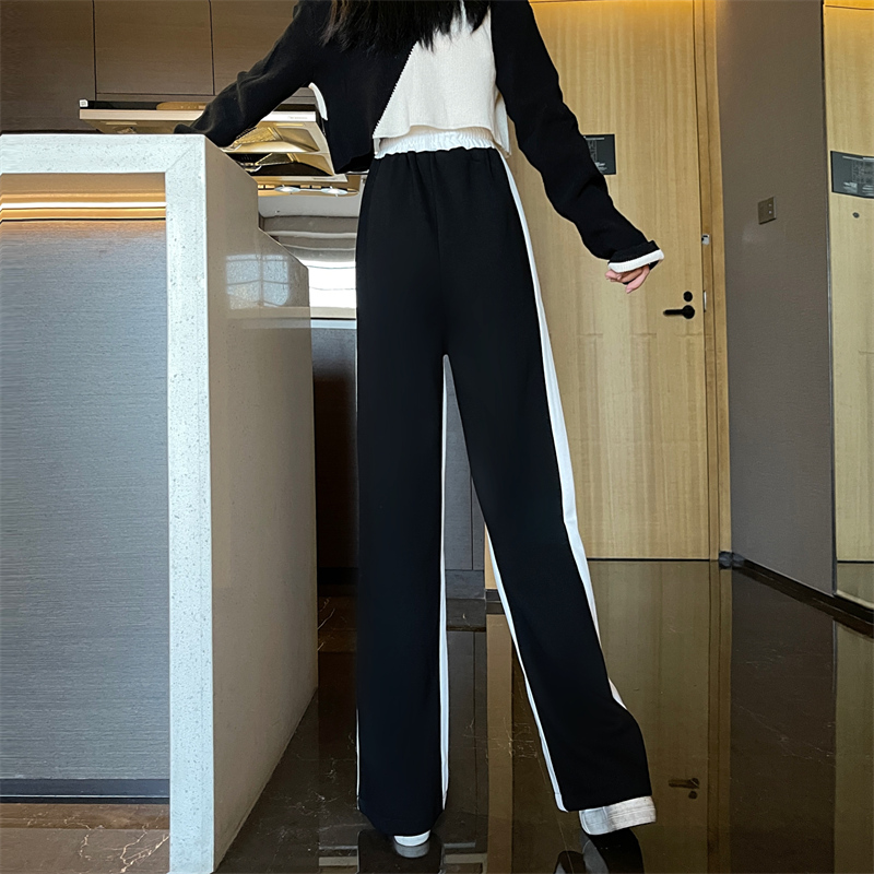 Black-white long pants mixed colors casual pants for women