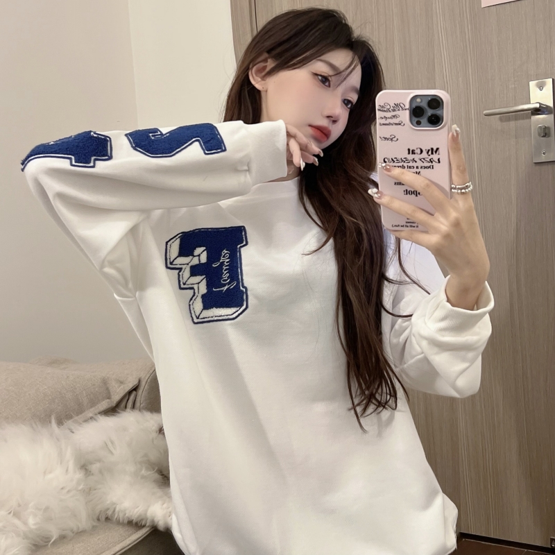 Long sleeve embroidery hoodie pullover tops
