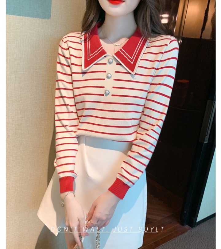Sweet stripe bottoming shirt doll collar pullover sweater