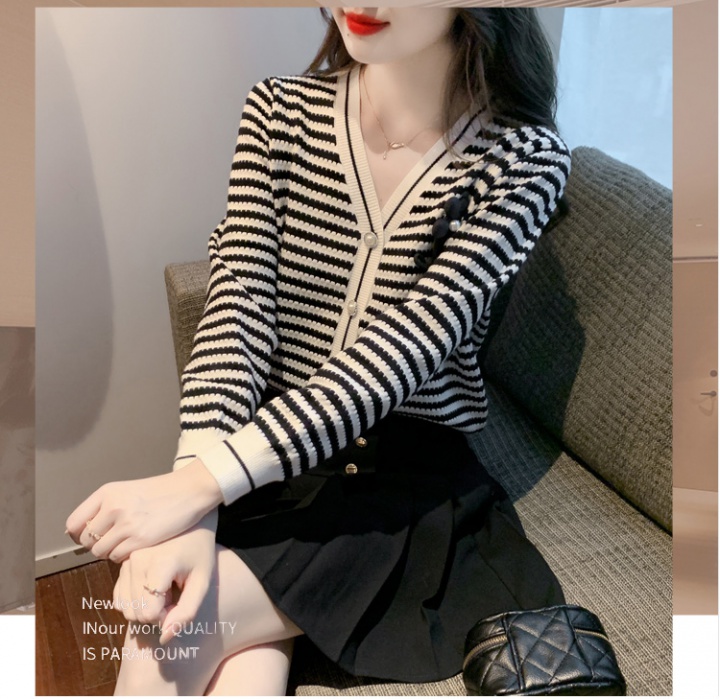 V-neck fashion sweater stripe bottoming shirt for women