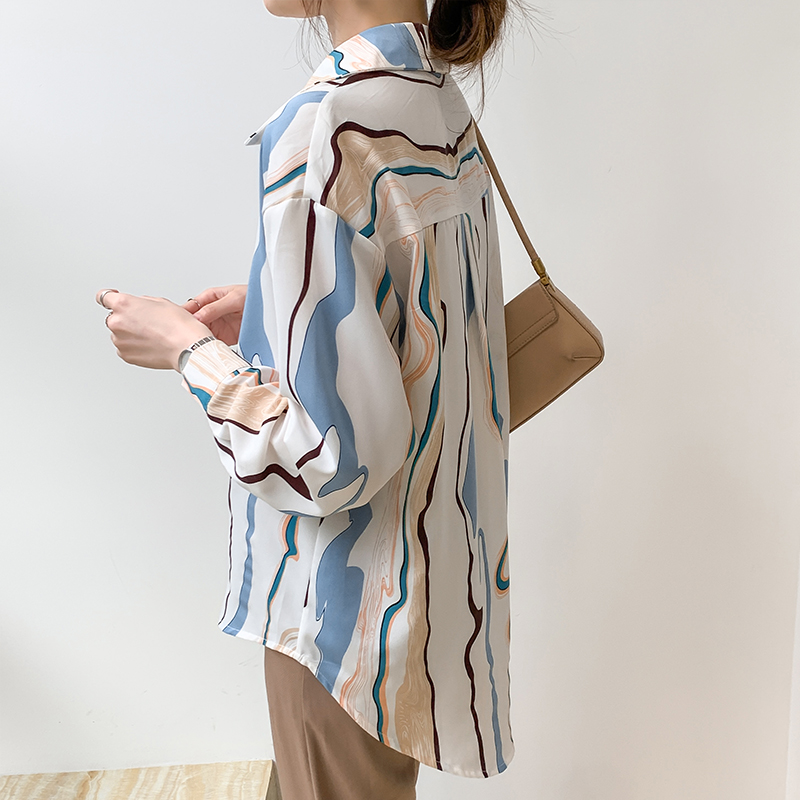 All-match waves pattern shirt stripe mixed colors tops
