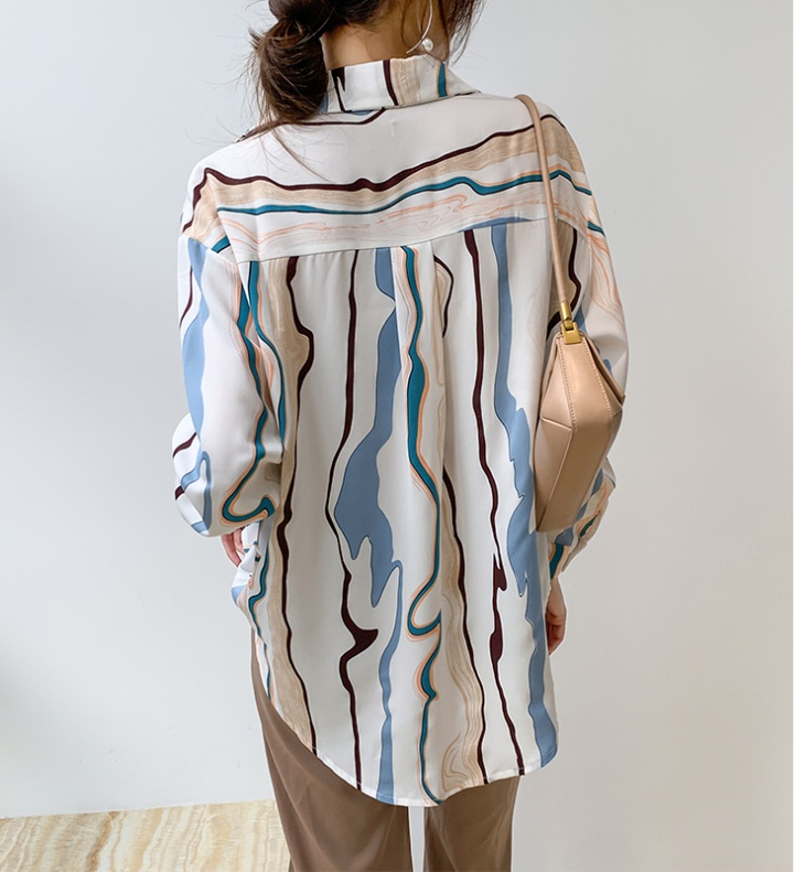All-match waves pattern shirt stripe mixed colors tops