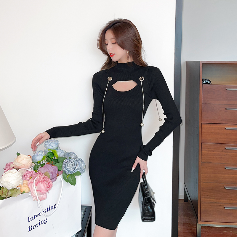 Package hip fashion sexy hollow knitted dress for women