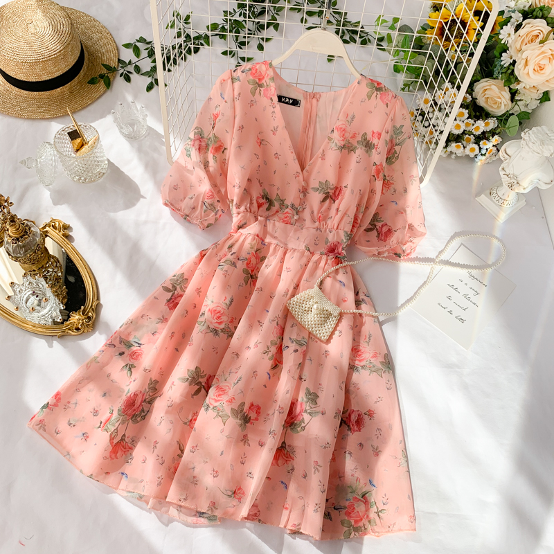 Lady slim sweet printing France style dress for women