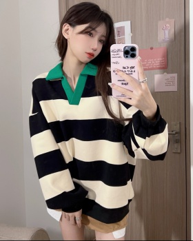 Loose stripe Korean style tops mixed colors pullover hoodie