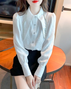White doll collar bottoming shirt beading tops