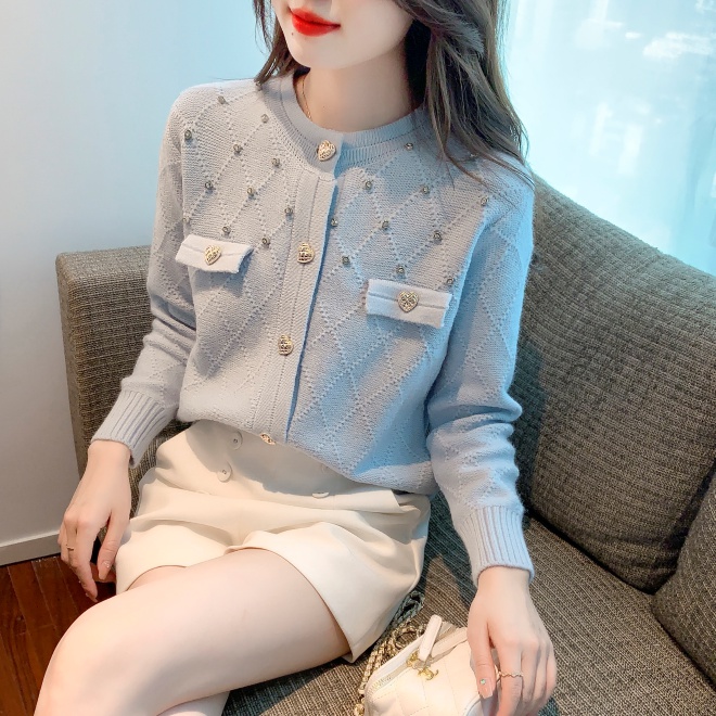 Fashion and elegant thick needle sweater rhinestone tops