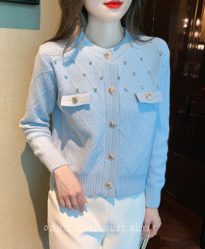 Fashion and elegant thick needle sweater rhinestone tops