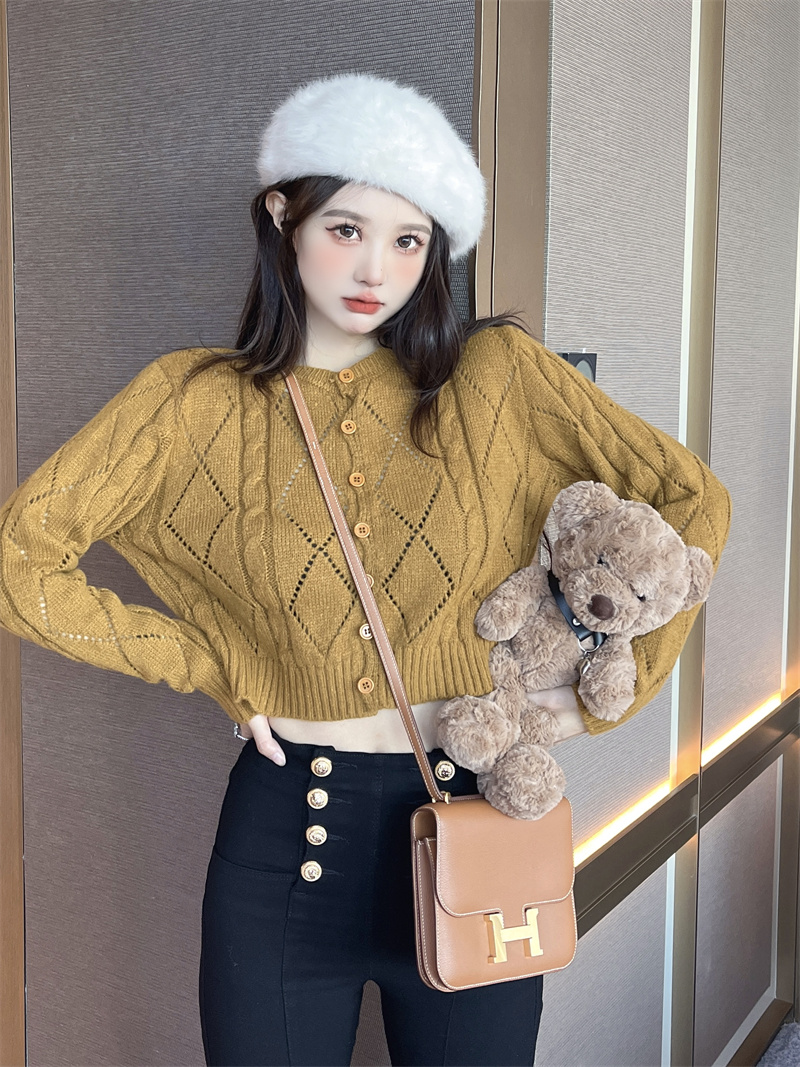 Knitted hollow cardigan crochet short coat for women