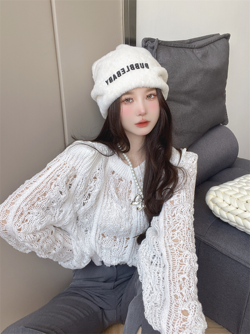 Puff sleeve tender autumn hollow lazy sweater for women