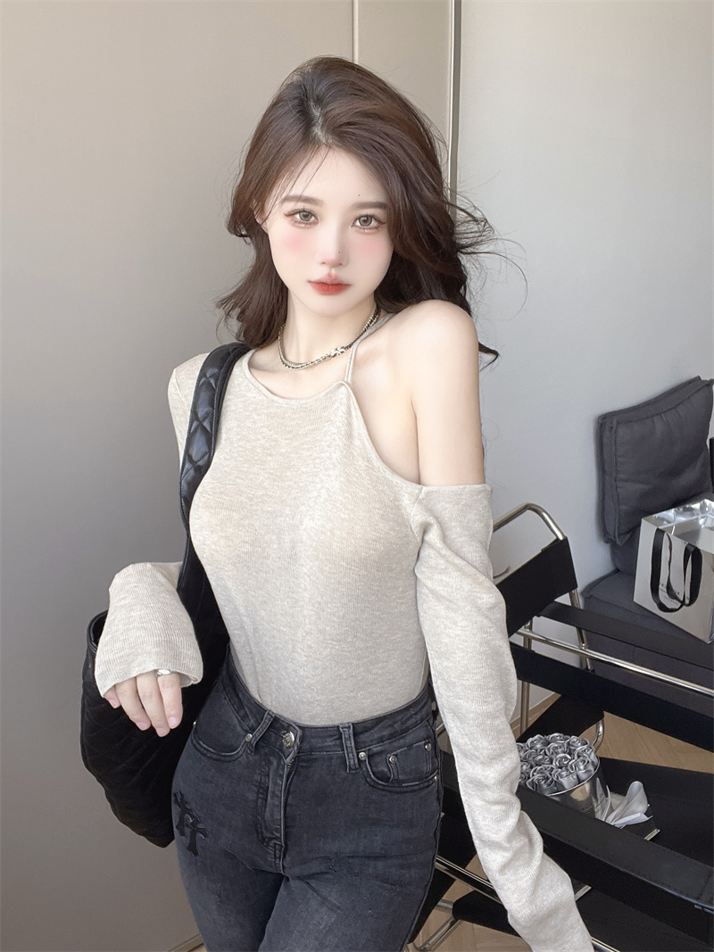 Thin strapless tops Western style autumn sweater