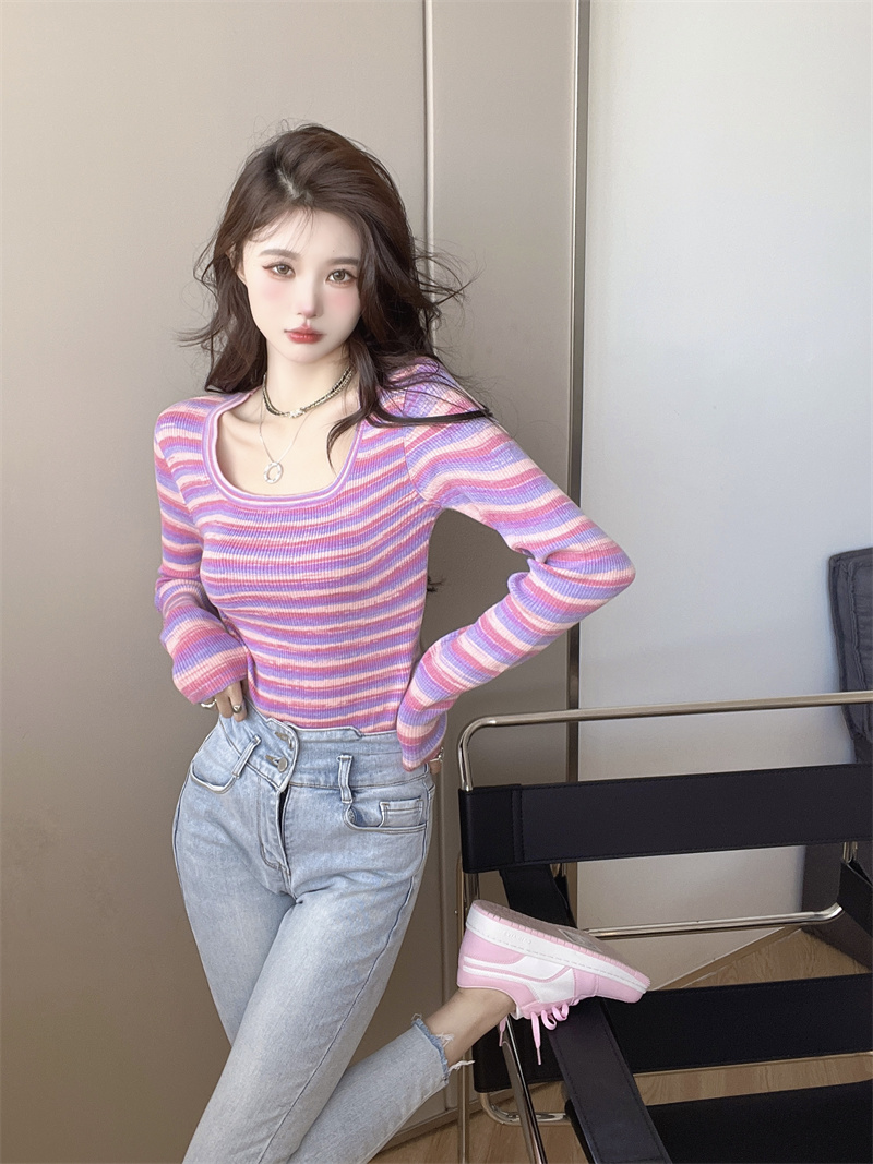 Mixed colors autumn tops long sleeve Western style sweater