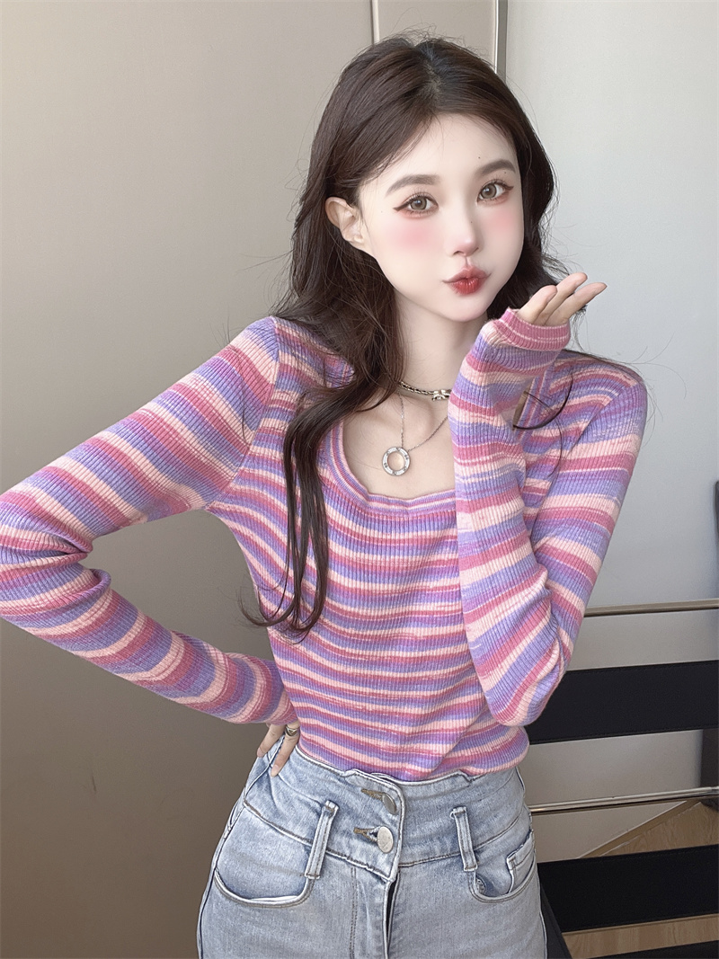 Mixed colors autumn tops long sleeve Western style sweater