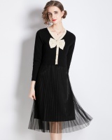 Bottoming Pseudo-two gauze knitted long splice dress