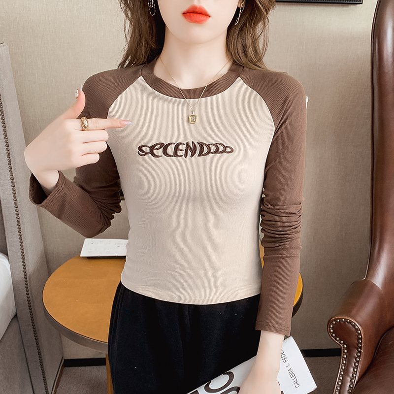 Letters embroidery T-shirt short bottoming shirt