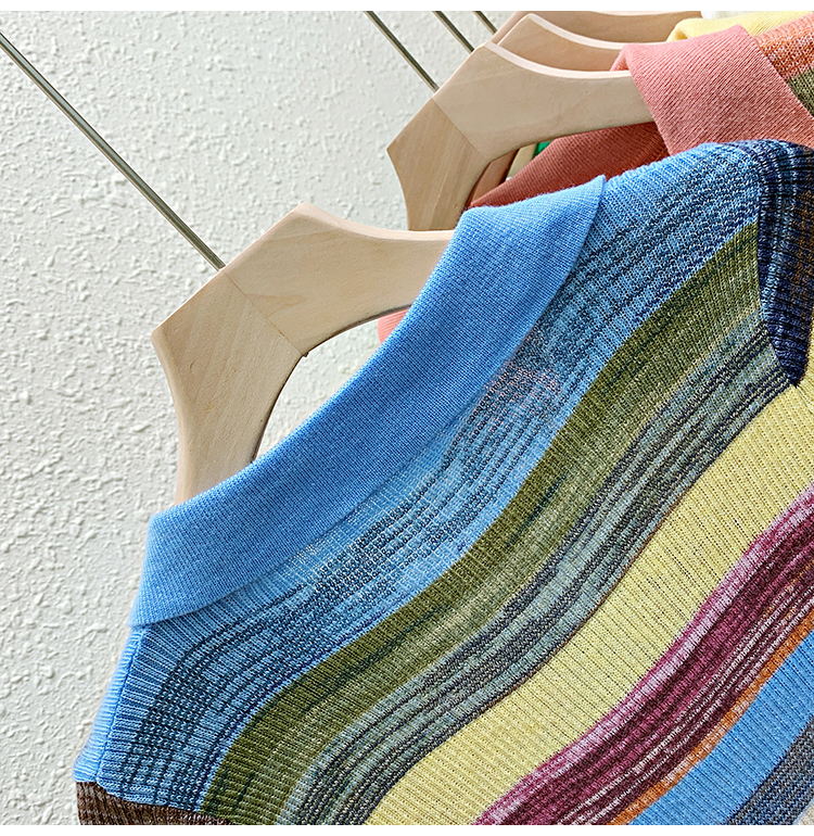 Long sleeve thin sweater ice silk stripe tops for women