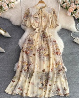 Slim pinched waist retro dress frenum floral long dress