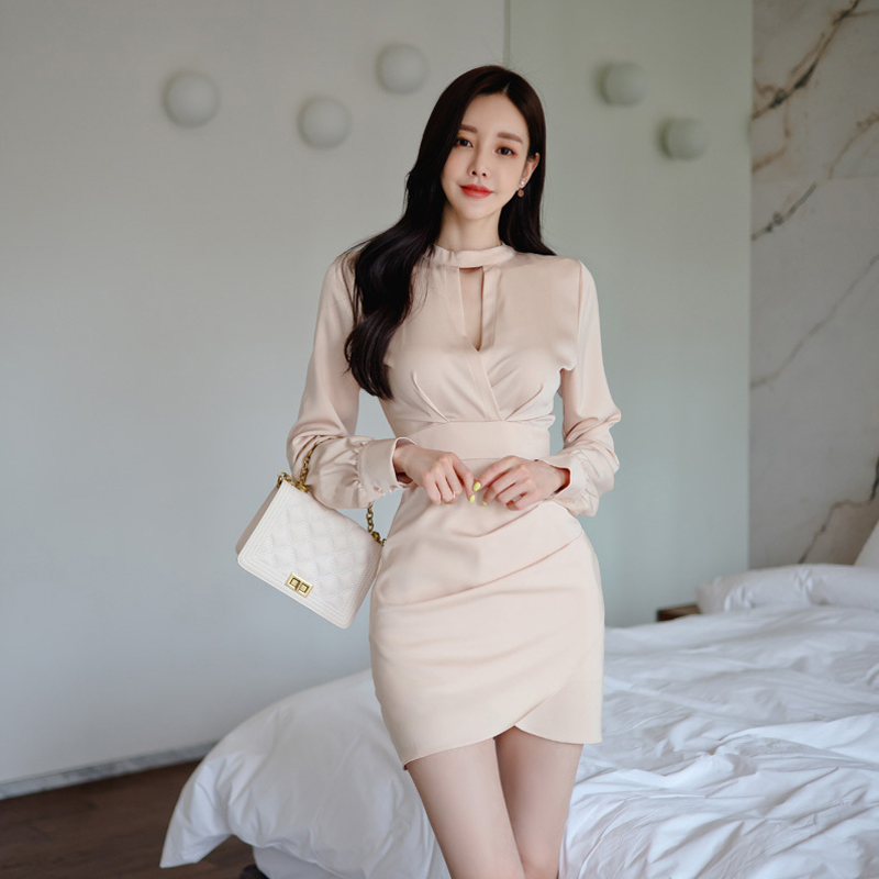 Fashion elegant Korean style cstand collar temperament dress