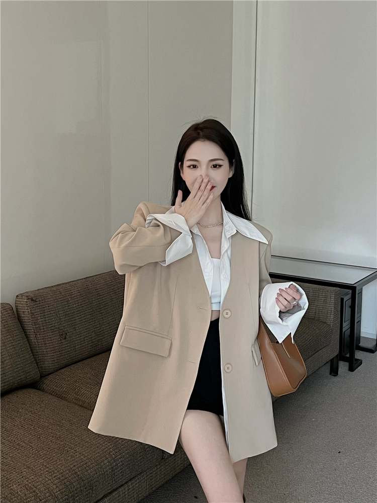 Splice Pseudo-two business suit mixed colors coat for women